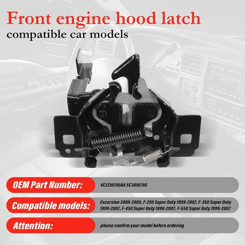 Gaogsiy Hood Latch Lock Assembly fits Excursion 2000-2005, F-250 F-350 F-450 F-550 Super Duty 1999-2007 Replace 4C3Z16700AA, 5C3A16700AA, 3C3Z16700AA - Image 2